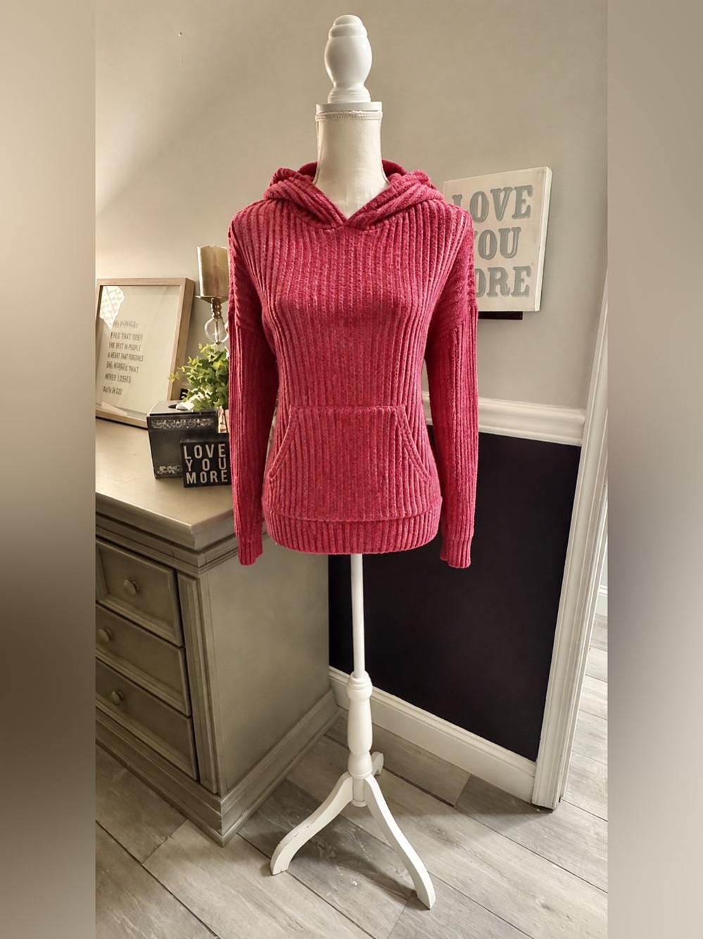 Ribbed Chenille Pullover Hoodie Medium NWOT